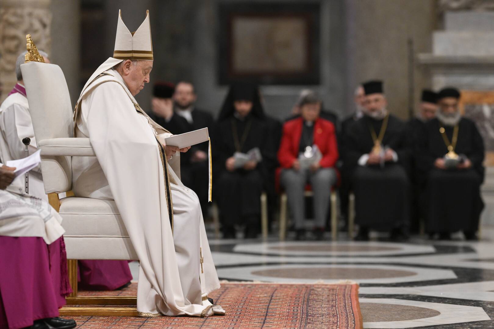 Pope Francis gives his homily during an ecumenical evening prayer service marking the end of the Week of Prayer for Christian Unity on Jan. 25, 2025, at Rome’s Basilica of St. Paul Outside the Walls. (CNS photo/Vatican Media)